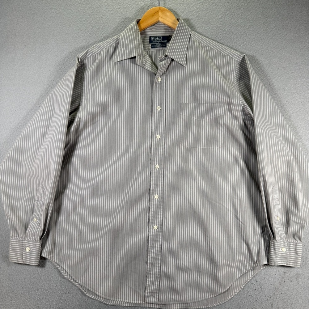 Vintage Polo Ralph Lauren Andrew Button Up Shirt Men 16.5 34/35 Gray Stripes 90s